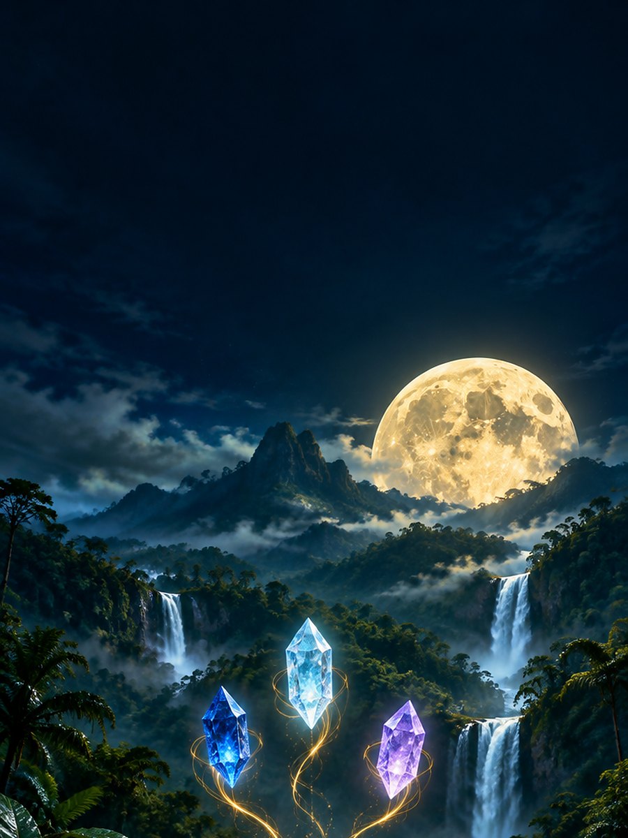 El Yunque de noche, con la luna llena sobre la montaña